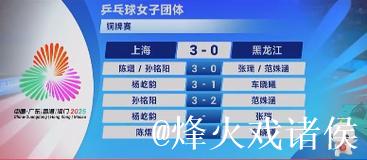 全运会乒乓球女团铜牌战：上海队3-0完胜黑龙江队
